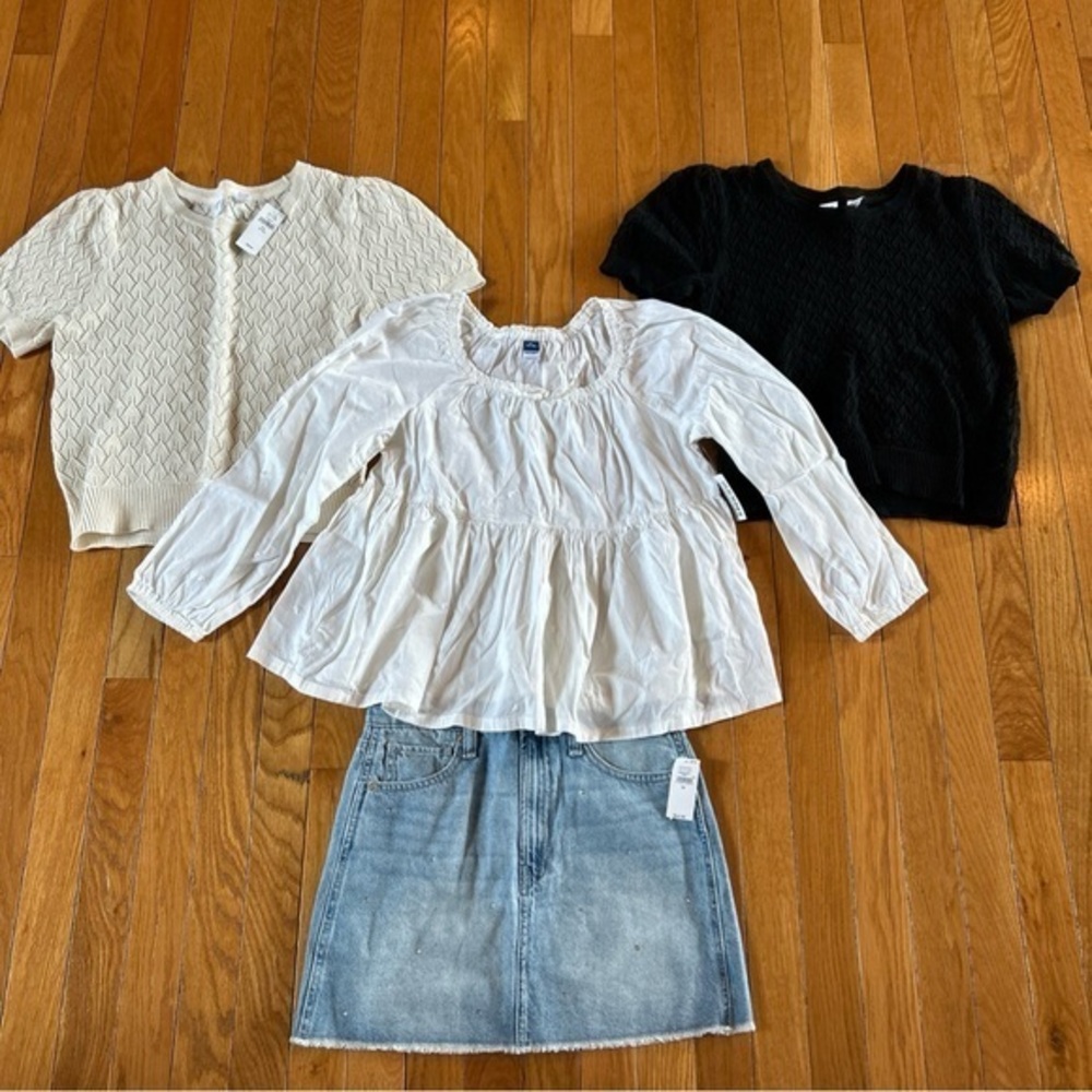New NWT 4 Piece Gap Kids Sweater Boho Blouse Denim Rhinestone Skirt Sz 14-16 XXL